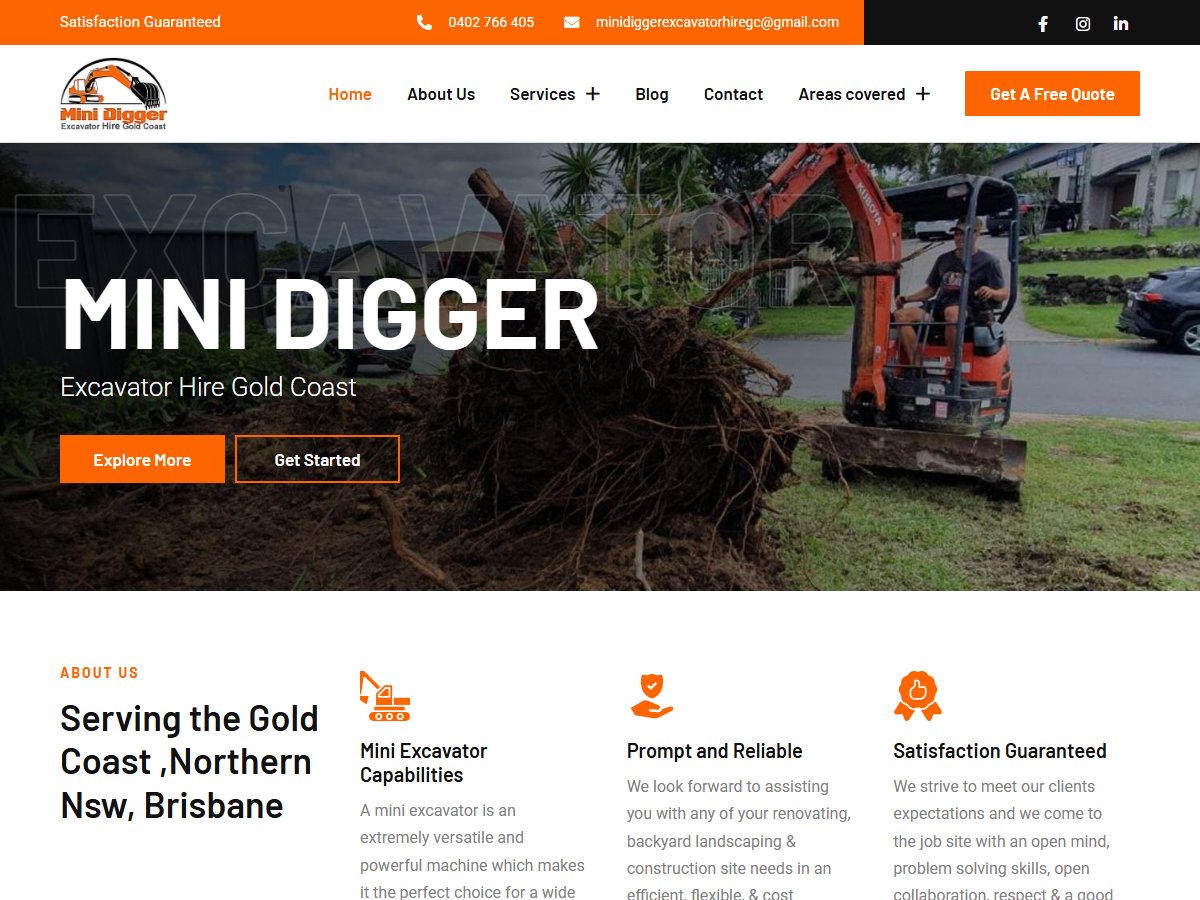 Mini Digger Excavator Hire Gold Coast